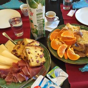 Breakfast with meat bread front and center.